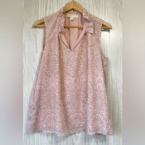 Michael Kors Pink Floral Blouse with Chain Tie Size Small EUC